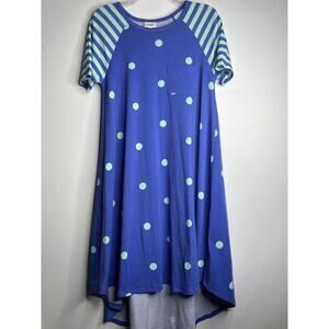 LuLaroe Carly Fit n Flare Dress XS HI/low Blue Polka dots Short Sleeves